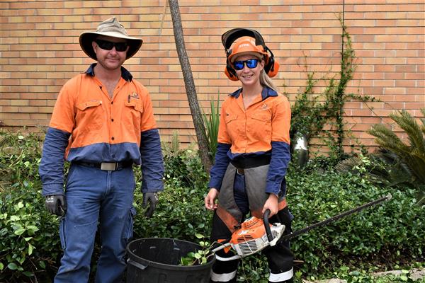 11. SDRC Staff members Dean Ballinger and Emily McNalty tidying gardens around the Warwick Art Gallery and Council Administration Buildings