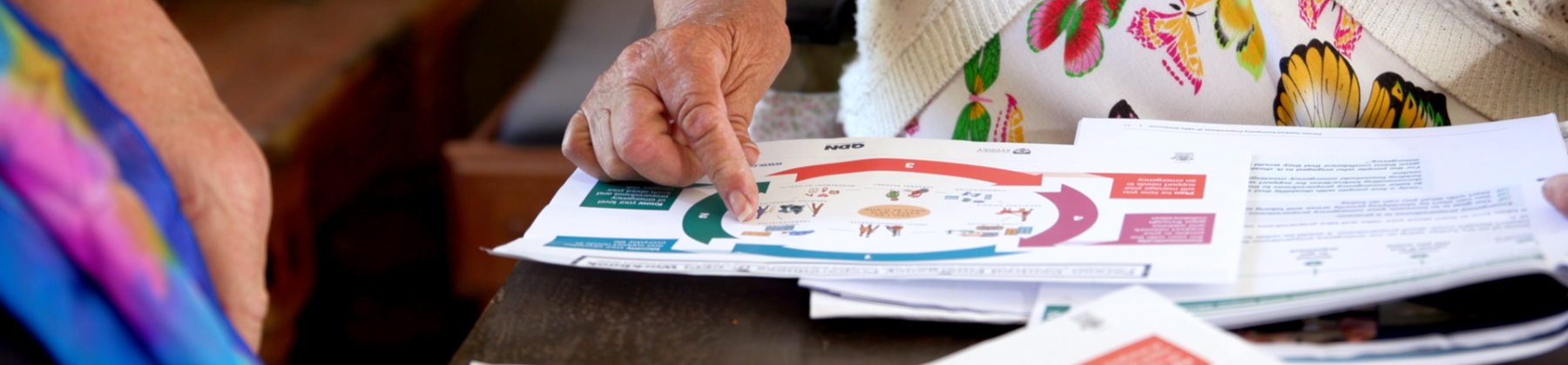 Picture contains a photograph of a carer working through P-CEP documentation for a person with disability.