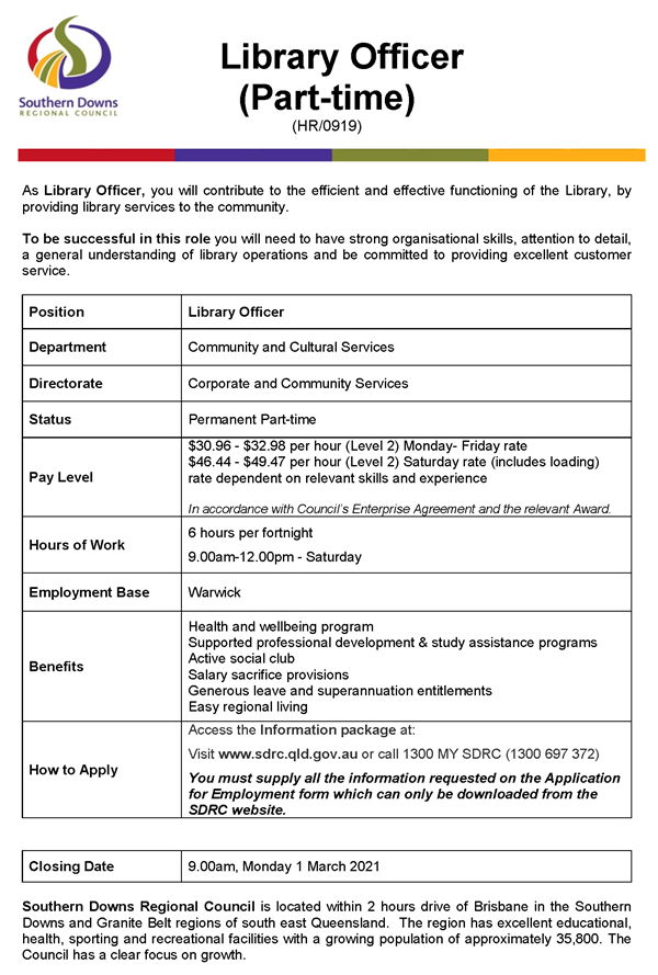 HR0919 Library Officer - part-time - Advert -Feb 2021