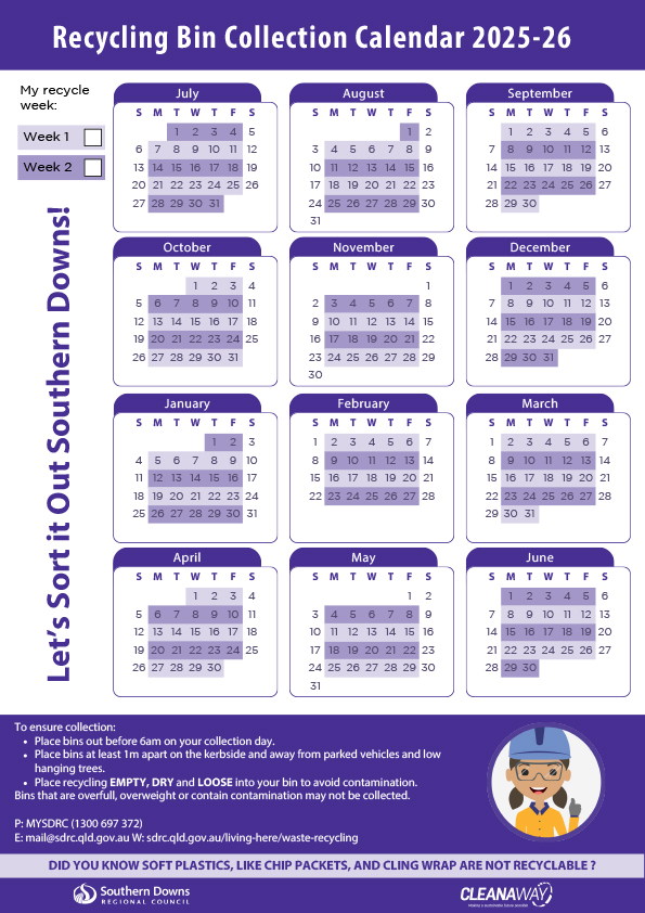 SDRC Recycling Bin Collection Calendar 2025-26