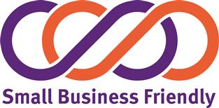 Small Business Friendly Council logo in purple and red with interlocking circles