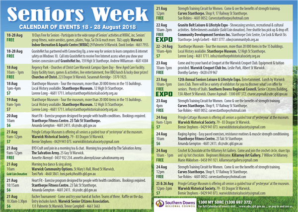 Seniors Week 2018 Calendar of Events